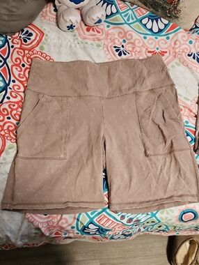 aerie Neutral Taupe Ribbed-Waist Bike Shorts